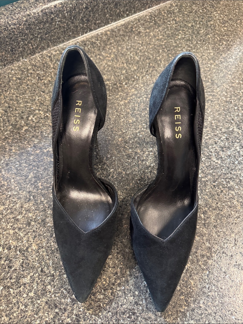 Reiss Black Suede Pointed-Toe D'Orsay Pumps